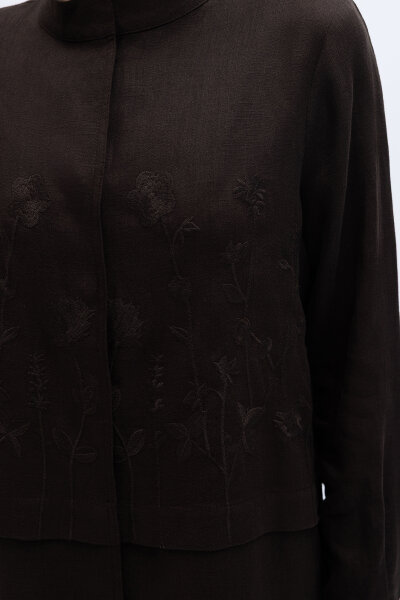 Önü Nakışlı Hakim Yaka Ceket Kahverengi - 2