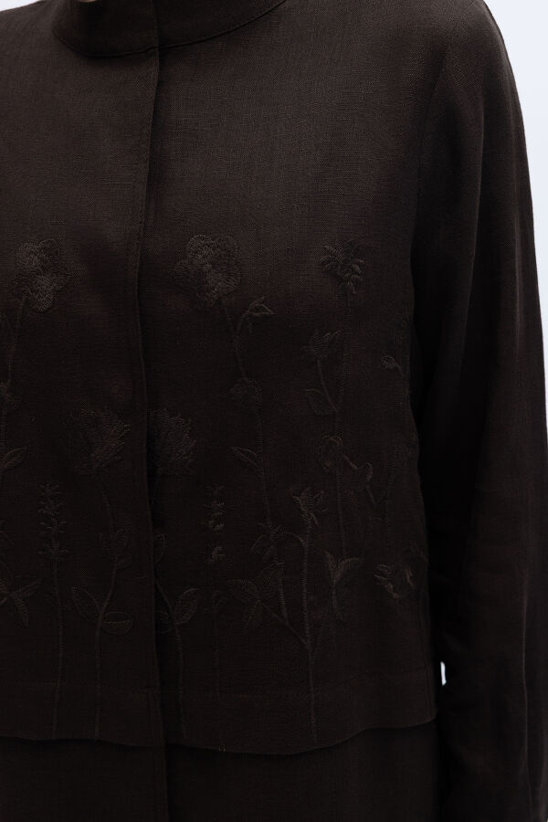 Önü Nakışlı Hakim Yaka Ceket Kahverengi - 2
