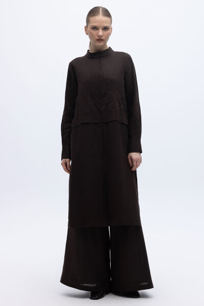 Önü Nakışlı Hakim Yaka Ceket Kahverengi - 3