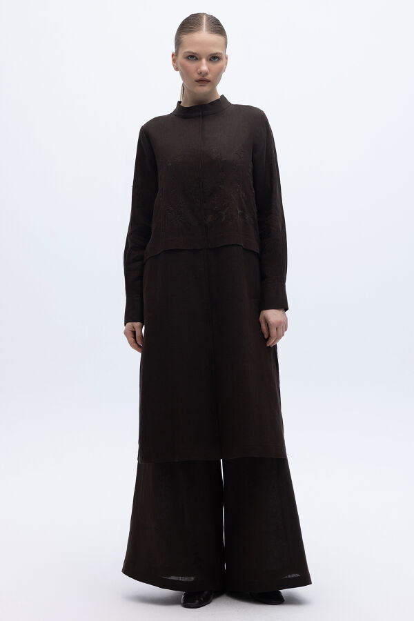 Önü Nakışlı Hakim Yaka Ceket Kahverengi - 3