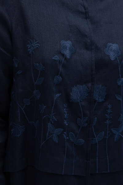 Önü Nakışlı Hakim Yaka Ceket Lacivert - 2