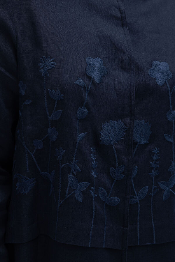 Önü Nakışlı Hakim Yaka Ceket Lacivert - 2