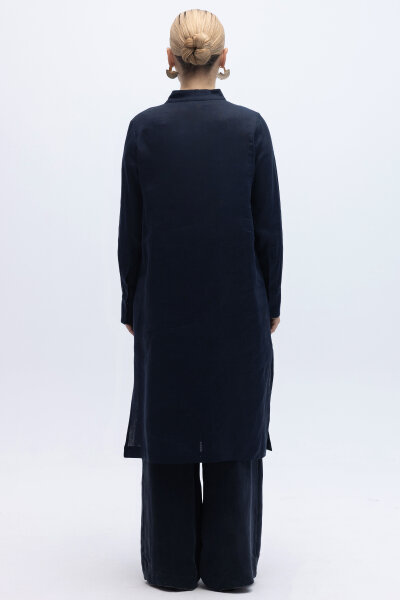 Önü Nakışlı Hakim Yaka Ceket Lacivert - 3