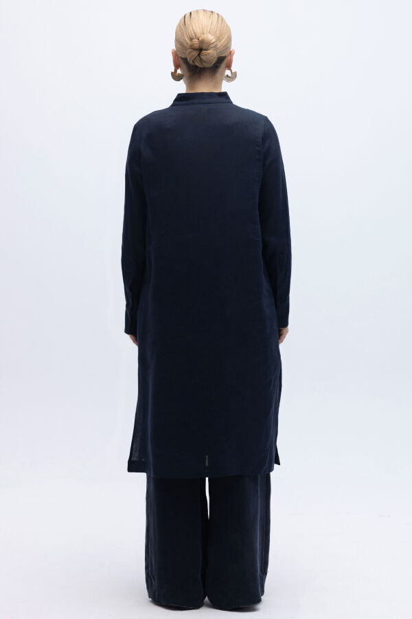 Önü Nakışlı Hakim Yaka Ceket Lacivert - 3