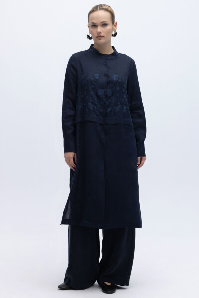 Önü Nakışlı Hakim Yaka Ceket Lacivert - 5