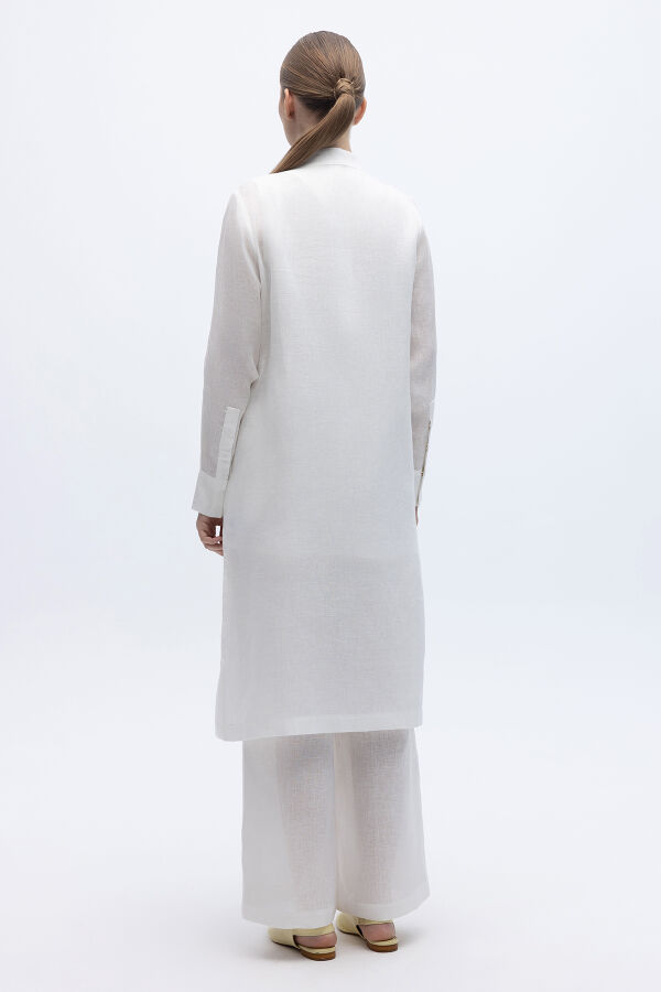 Önü Nakışlı Hakim Yaka Ceket Ekru - 2