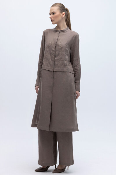 Önü Nakışlı Hakim Yaka Ceket Mink 