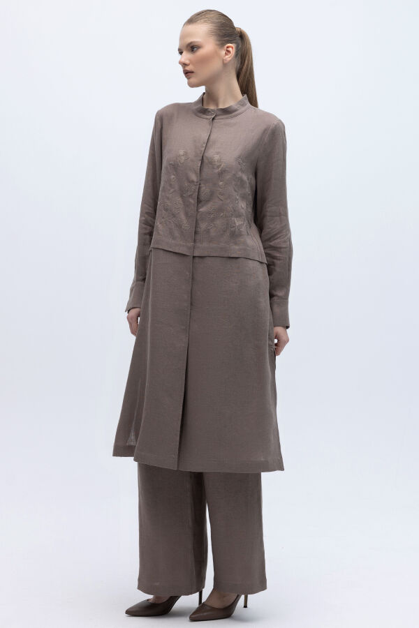 Önü Nakışlı Hakim Yaka Ceket Mink - 1