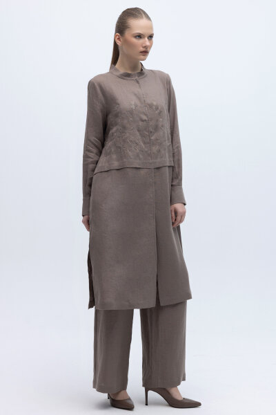 Önü Nakışlı Hakim Yaka Ceket Mink - 2