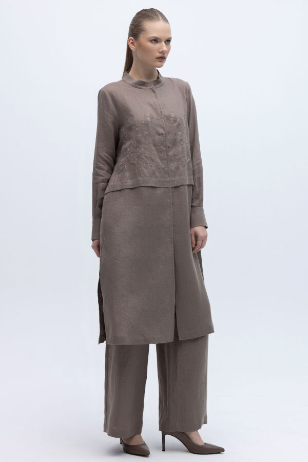 Önü Nakışlı Hakim Yaka Ceket Mink - 2