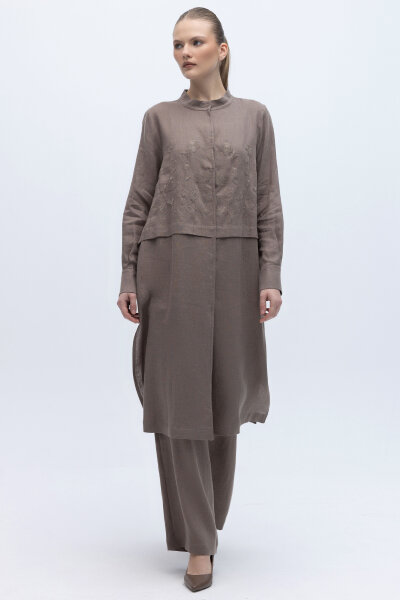 Önü Nakışlı Hakim Yaka Ceket Mink - 3