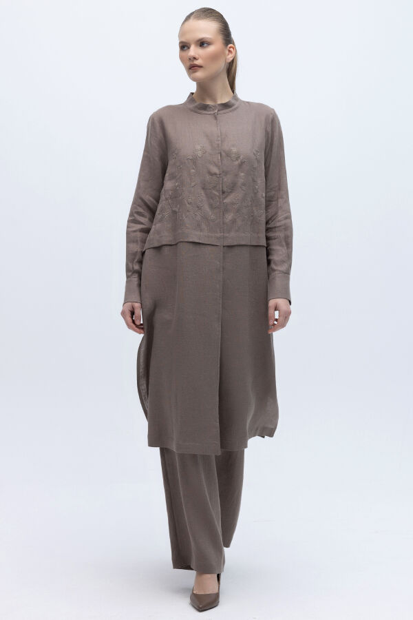 Önü Nakışlı Hakim Yaka Ceket Mink - 3