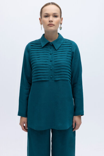 Önü Nervürlü Keten Gömlek North Sea 