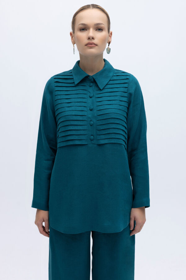 Önü Nervürlü Keten Gömlek North Sea - 1