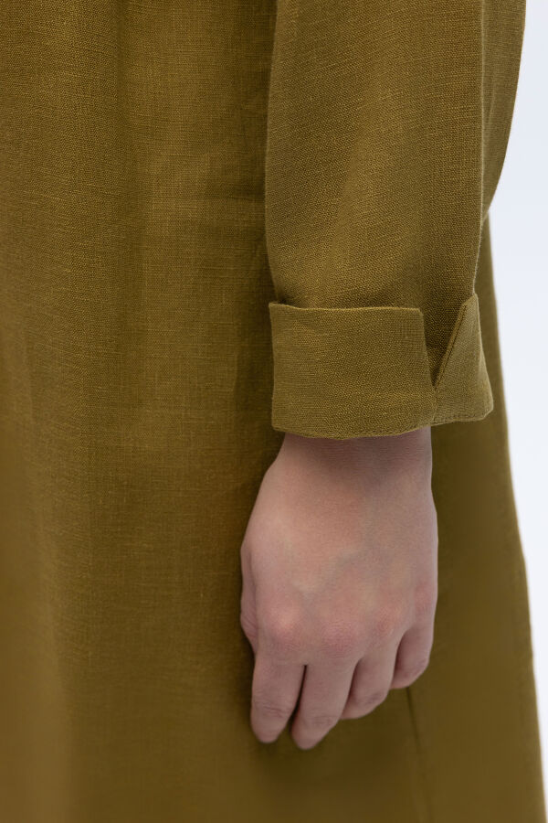 Önü Nervürlü Uzun Keten Kap Amber - 4