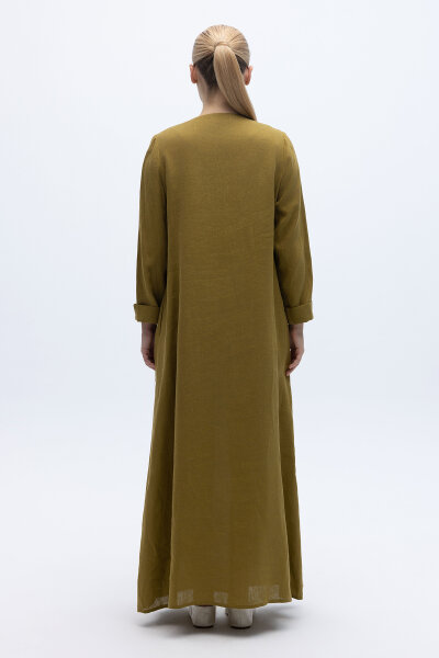 Önü Nervürlü Uzun Keten Kap Amber - 5