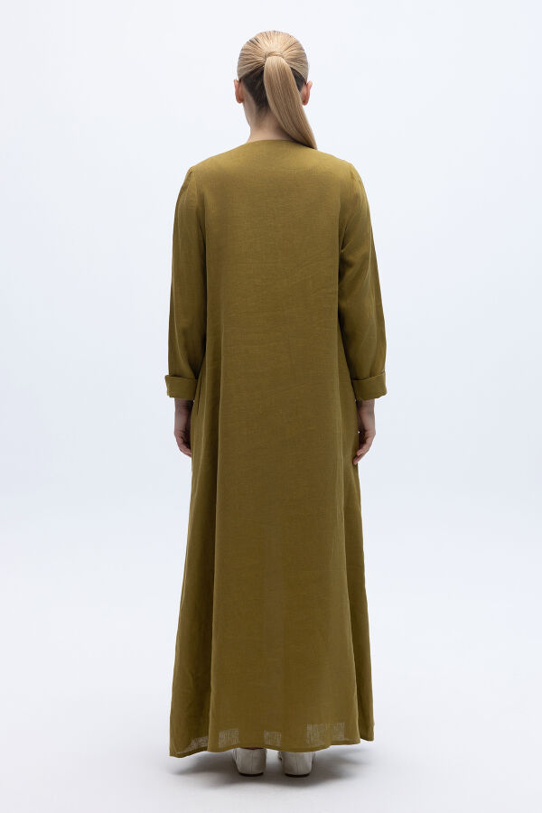 Önü Nervürlü Uzun Keten Kap Amber - 5