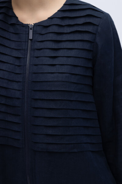 Önü Nervürlü Uzun Keten Kap Siyah - 5