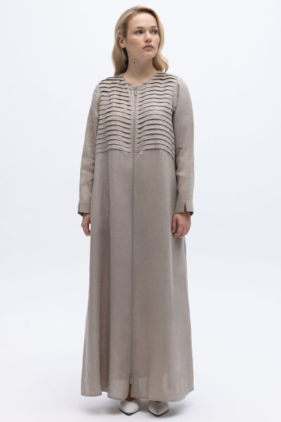 Önü Nervürlü Uzun Keten Kap Stone 