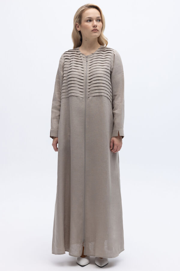 Önü Nervürlü Uzun Keten Kap Stone - 1