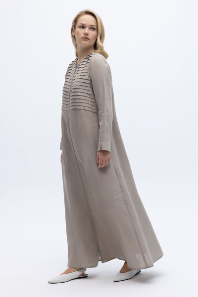 Önü Nervürlü Uzun Keten Kap Stone - 2