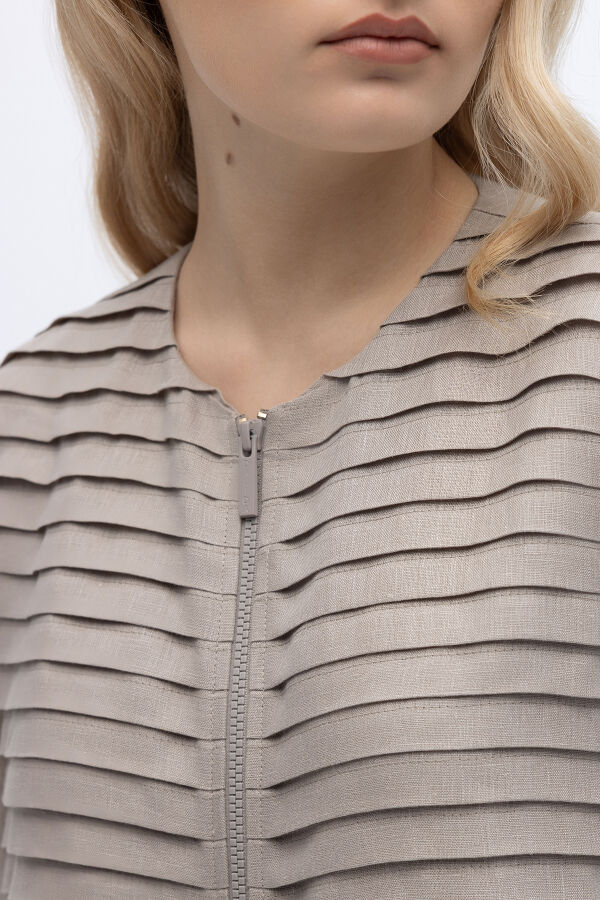 Önü Nervürlü Uzun Keten Kap Stone - 3