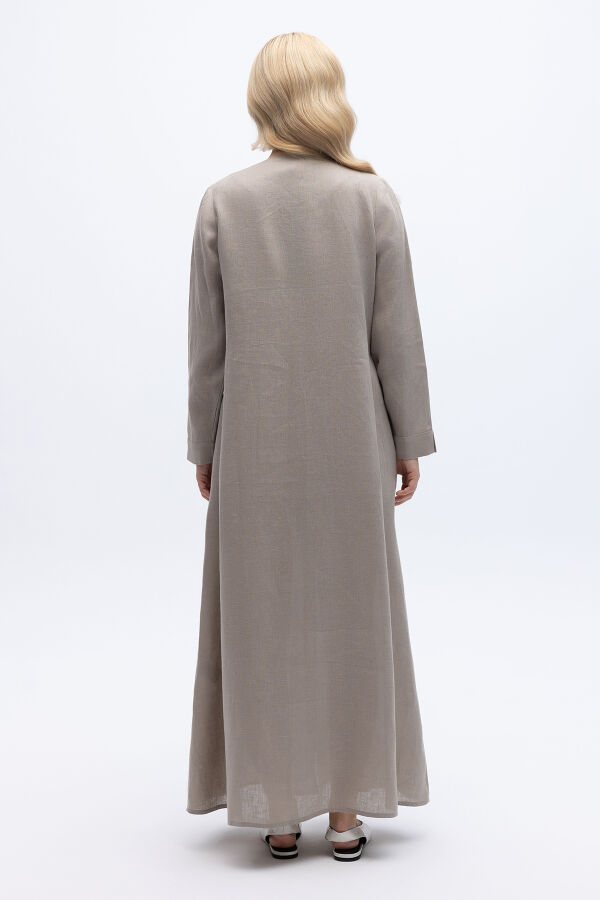 Önü Nervürlü Uzun Keten Kap Stone - 5