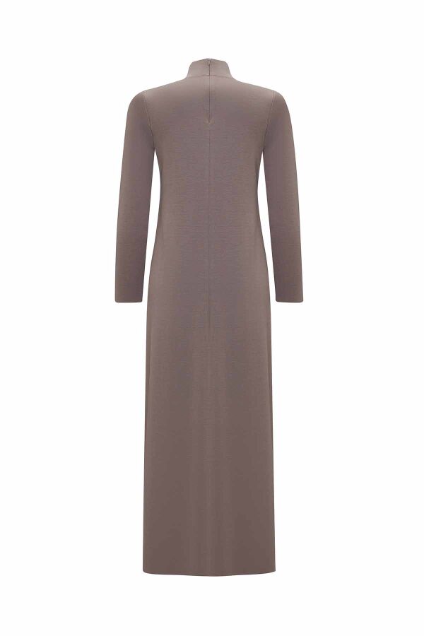 T26K-4014 Önü Örgü Teknikli Düz Renk Elbise CAPRI-MINK - 2