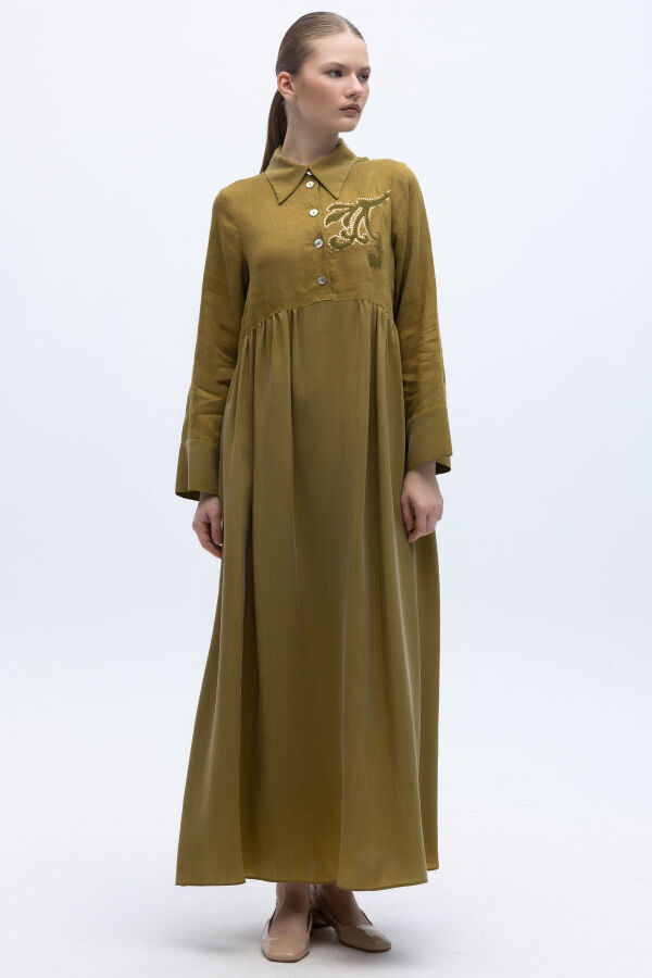 Önü Pul Nakışlı Uzun Elbise Amber - 2