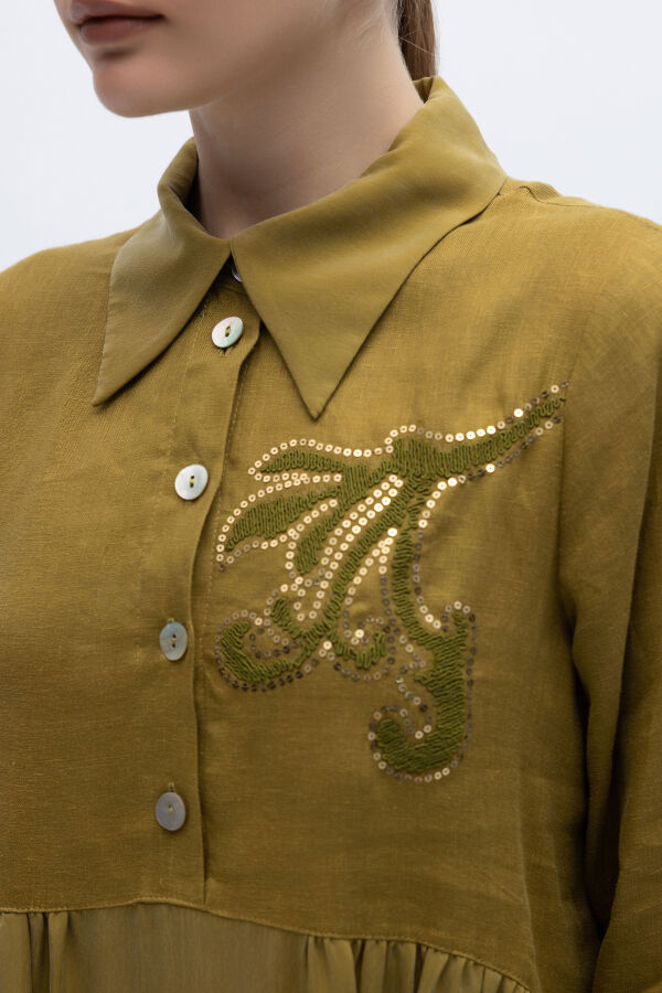 Önü Pul Nakışlı Uzun Elbise Amber - 4