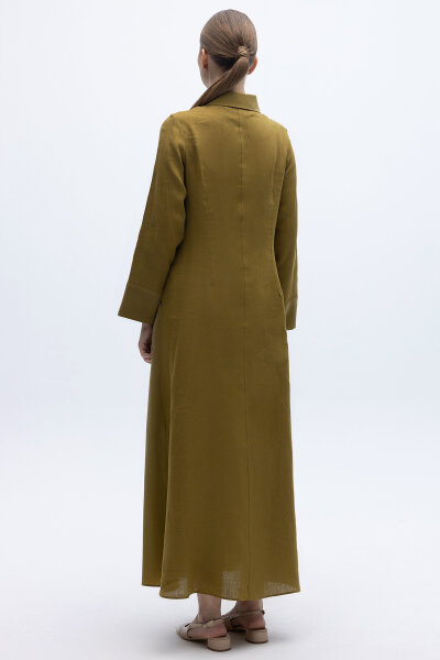 Önü Pul Nakışlı Uzun Elbise Amber - 5