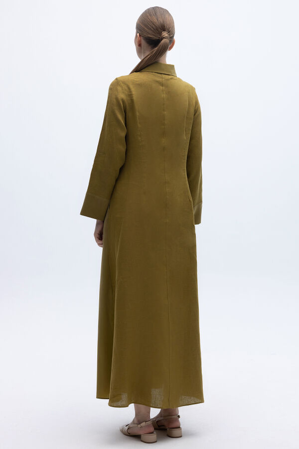 Önü Pul Nakışlı Uzun Elbise Amber - 5