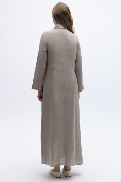 Önü Pul Nakışlı Uzun Elbise Stone - 4