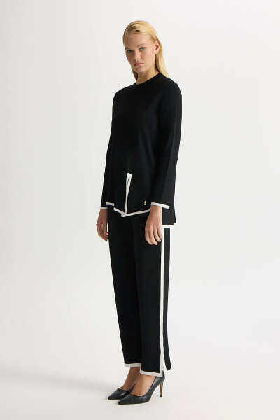 Önü Yırtmaç ve Tiktak Detaylı Triko Tunik Siyah - 3