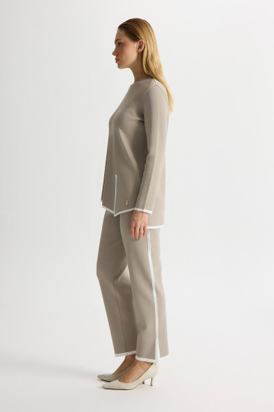 Önü Yırtmaç ve Tiktak Detaylı Triko Tunik Stone - 4