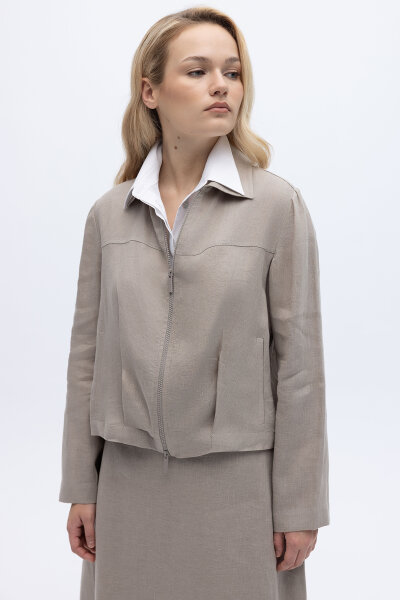 Pamuklu Kolsuz Yaka Gömlek Ekru 