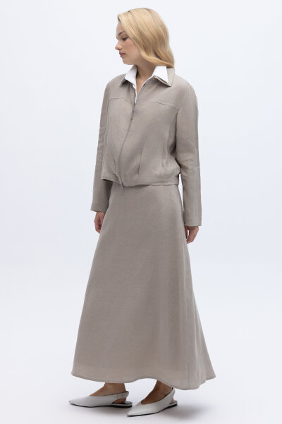 Pamuklu Kolsuz Yaka Gömlek Ekru - 3