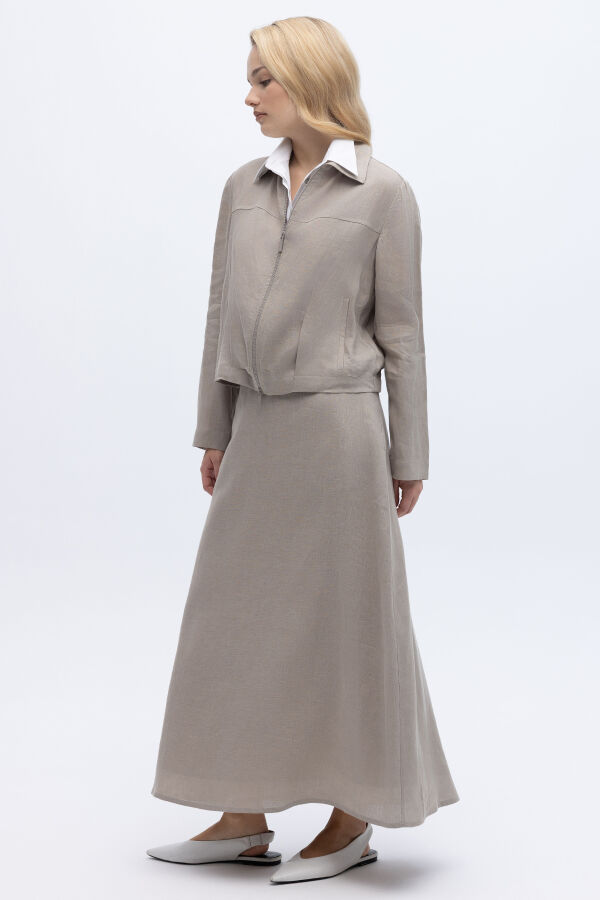 Pamuklu Kolsuz Yaka Gömlek Ekru - 3