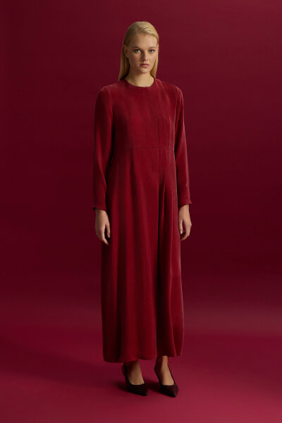 Pleated Solid Color Cupro Dress 