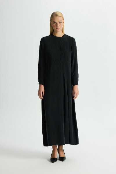 Pleated Solid Color Cupro Dress - 1