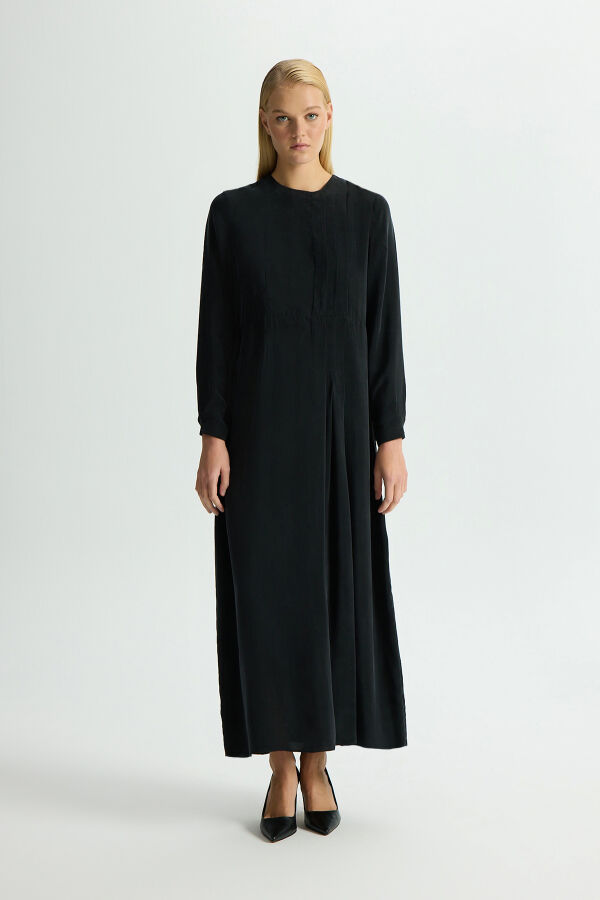 Pleated Solid Color Cupro Dress - 1