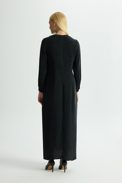 Pleated Solid Color Cupro Dress - 3