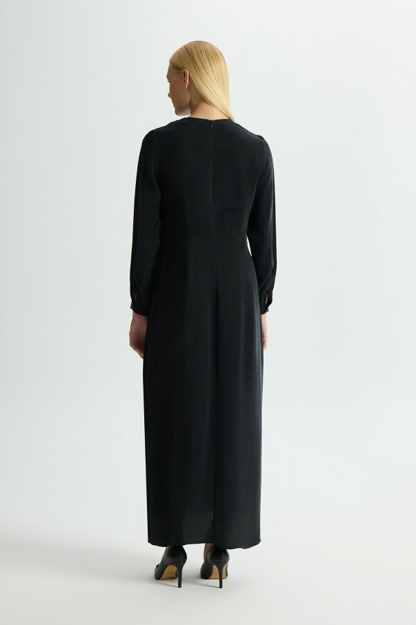 Pleated Solid Color Cupro Dress - 3