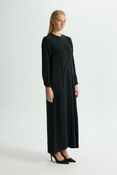 Pleated Solid Color Cupro Dress - 4