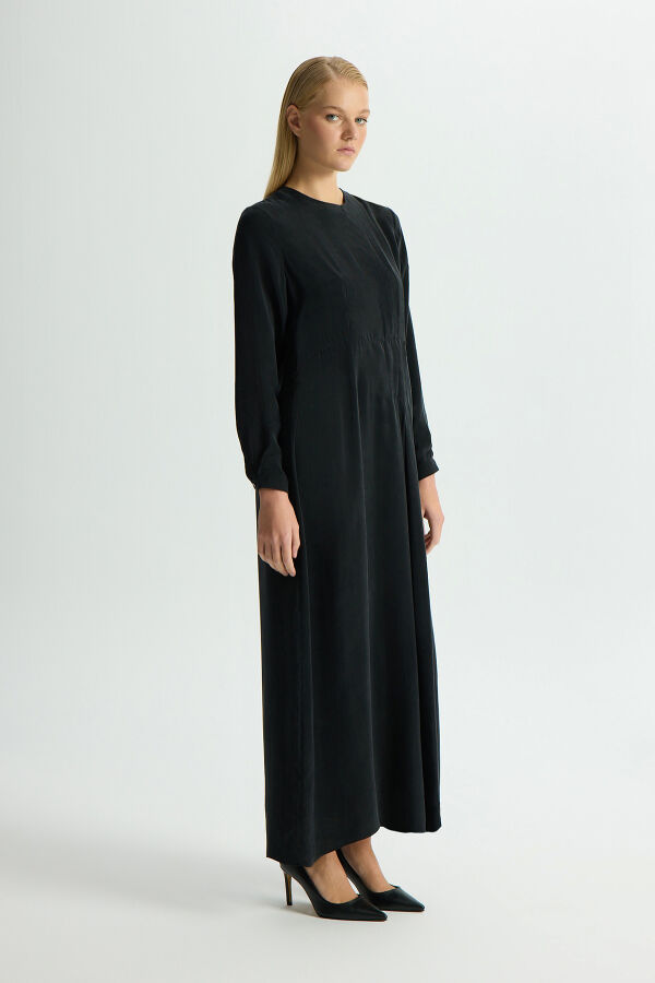 Pleated Solid Color Cupro Dress - 4