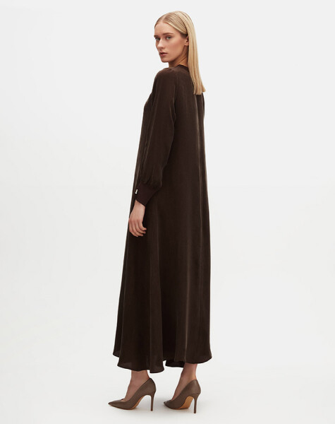 Plain Color Cupro Dress with Knitted Piping - 4