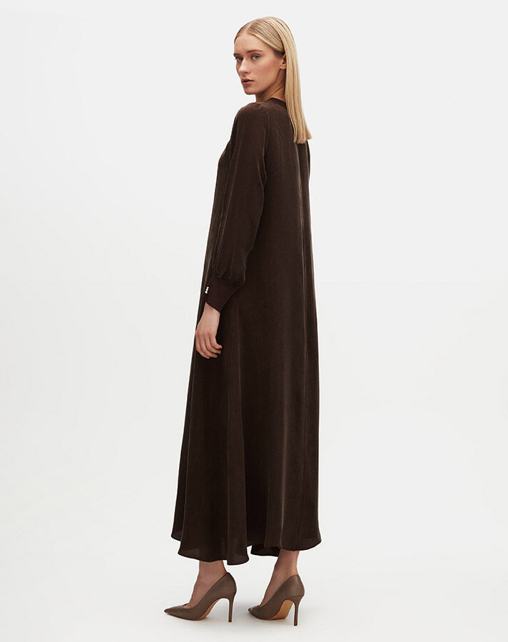 Plain Color Cupro Dress with Knitted Piping - 4