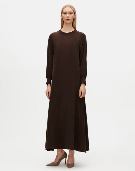 Plain Color Cupro Dress with Knitted Piping - 2