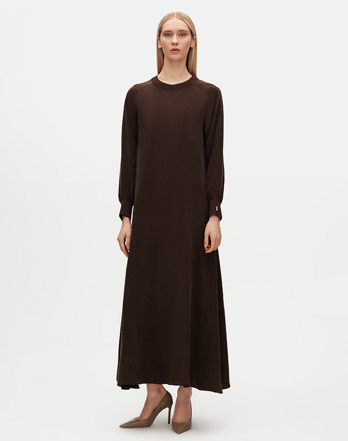 Plain Color Cupro Dress with Knitted Piping - 2