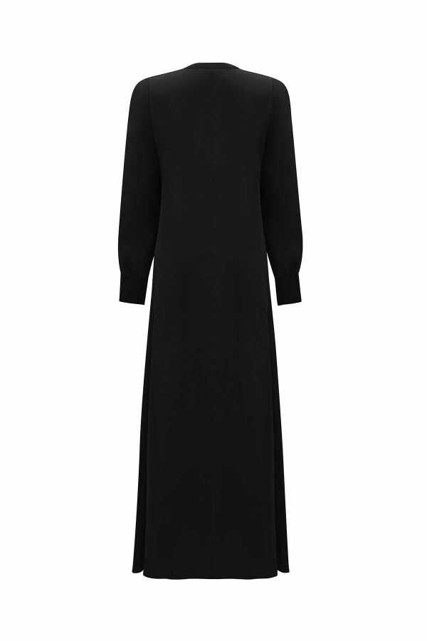 Plain Color Cupro Dress with Knitted Piping - 3